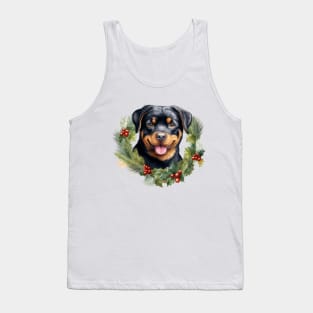 Christmas Rottweiler Dog Wreath Tank Top